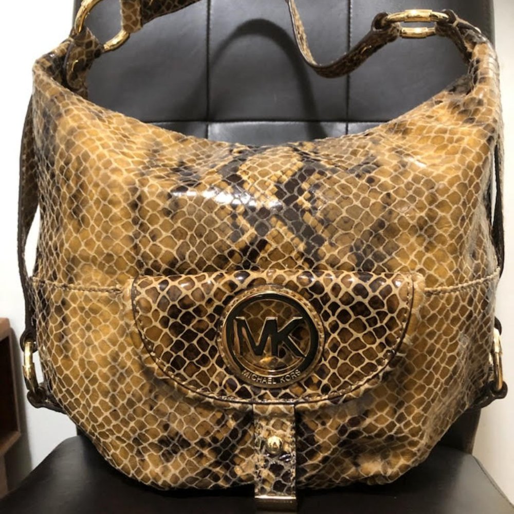 WOMAN LUXURY MICHAEL KORS MK SNAKESKIN LEATHER HANDBAG